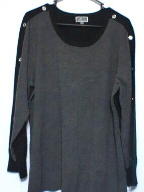 JM Collection Women's XL Gray Studded Shoulder Sweater Tunic Long Sleeve Top